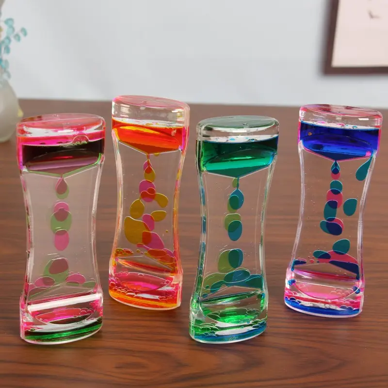 Hourglass Liquid Motion Timer Double Color Floating Liquid Drip Oil Glass Visual Timer Desktop Decoration Children Fidget Toys