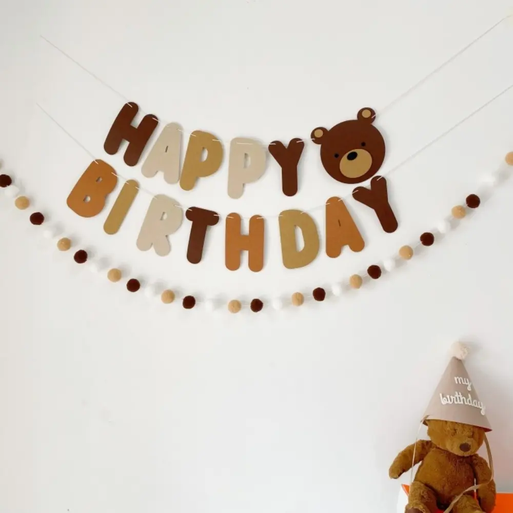 Lovely Brown Teddy Bear Flag Decoration set Non-woven Fabric Happy Birthday Letter Party Banner Baby Shower party decor