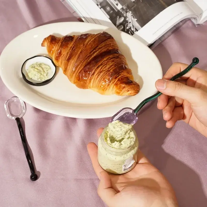 1Pc Creative Glass Milk Spoons Colored Transparent Coffee Dessert Stirring Spoon Long Handle Spoon Kitchen Tableware