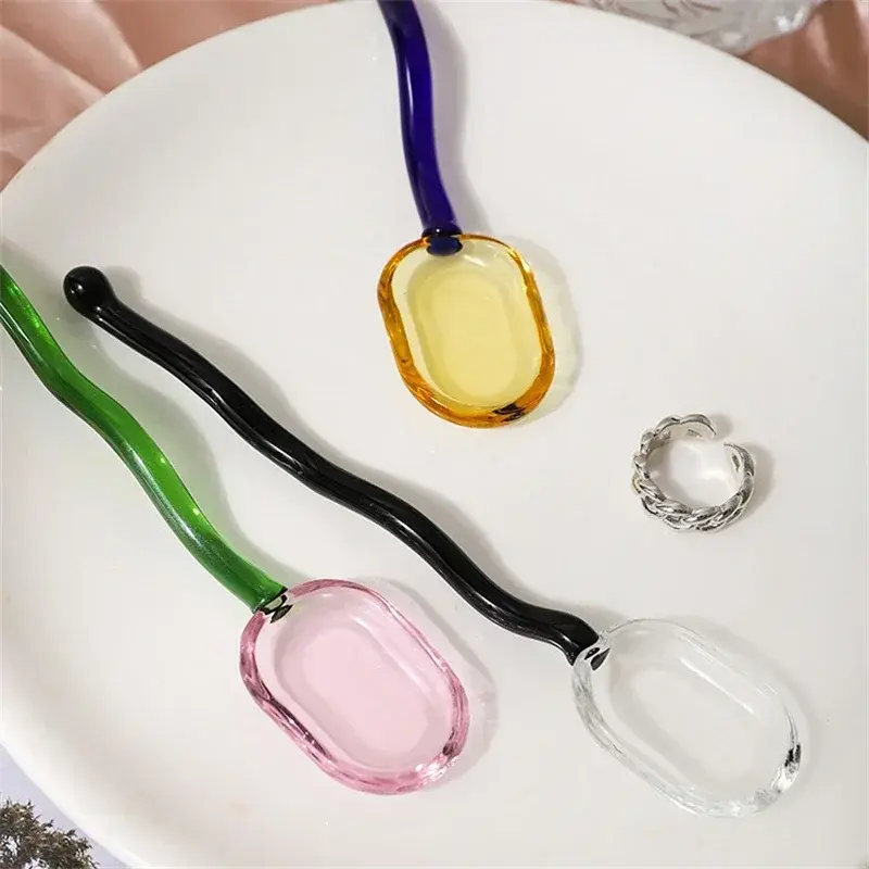 1Pc Creative Glass Milk Spoons Colored Transparent Coffee Dessert Stirring Spoon Long Handle Spoon Kitchen Tableware