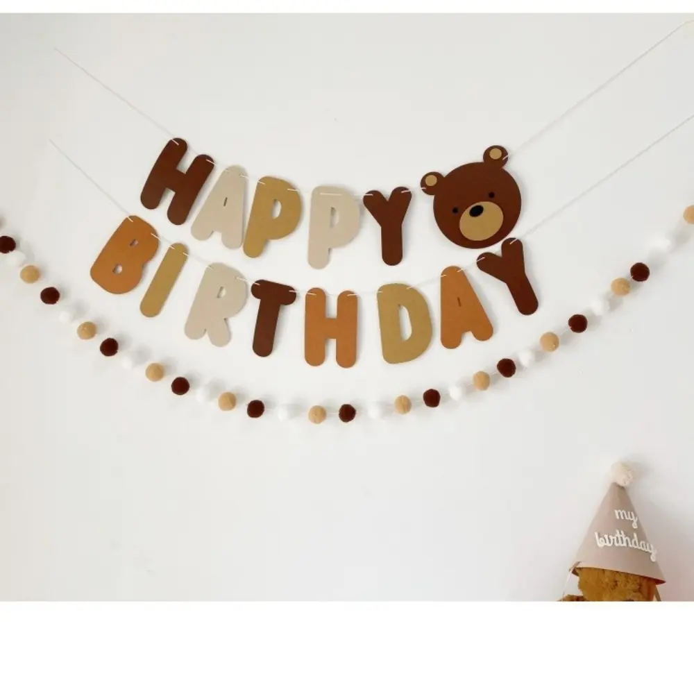 Lovely Brown Teddy Bear Flag Decoration set Non-woven Fabric Happy Birthday Letter Party Banner Baby Shower party decor