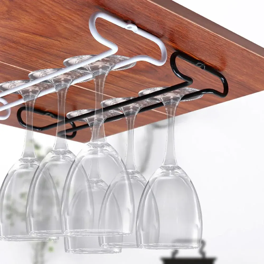 Wine Glasses Holder Bartender Stemware Hanging Rack Under Cabinet Stemware Organizer Glass Goblet Iron Rack Bar Tool