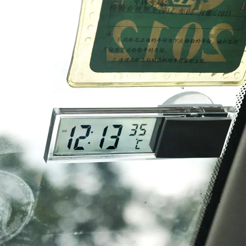 New Hot Sale 2 In 1 Automobile Car Clock Thermometer Sucker Type Clock Thermometer Transparent LCD Digital Watch 10 Button Cell