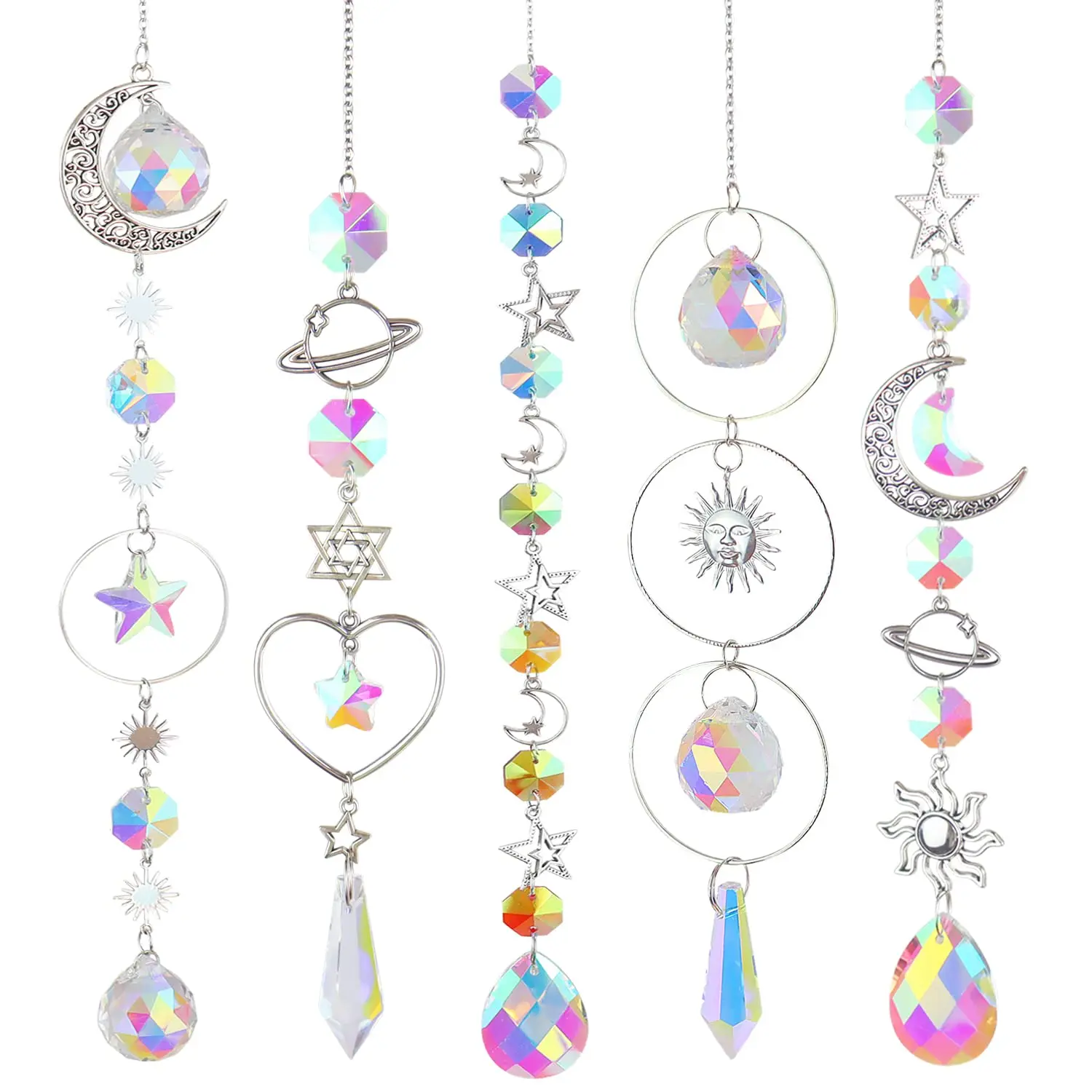 Crystal Wind Chime Sun Catchers Ornament Star Moon Pendant Window Hanging Curtain Windchime Rainbow Chaser Home Garden Decor