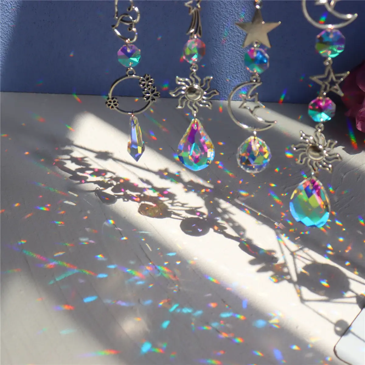 Crystal Wind Chime Sun Catchers Ornament Star Moon Pendant Window Hanging Curtain Windchime Rainbow Chaser Home Garden Decor