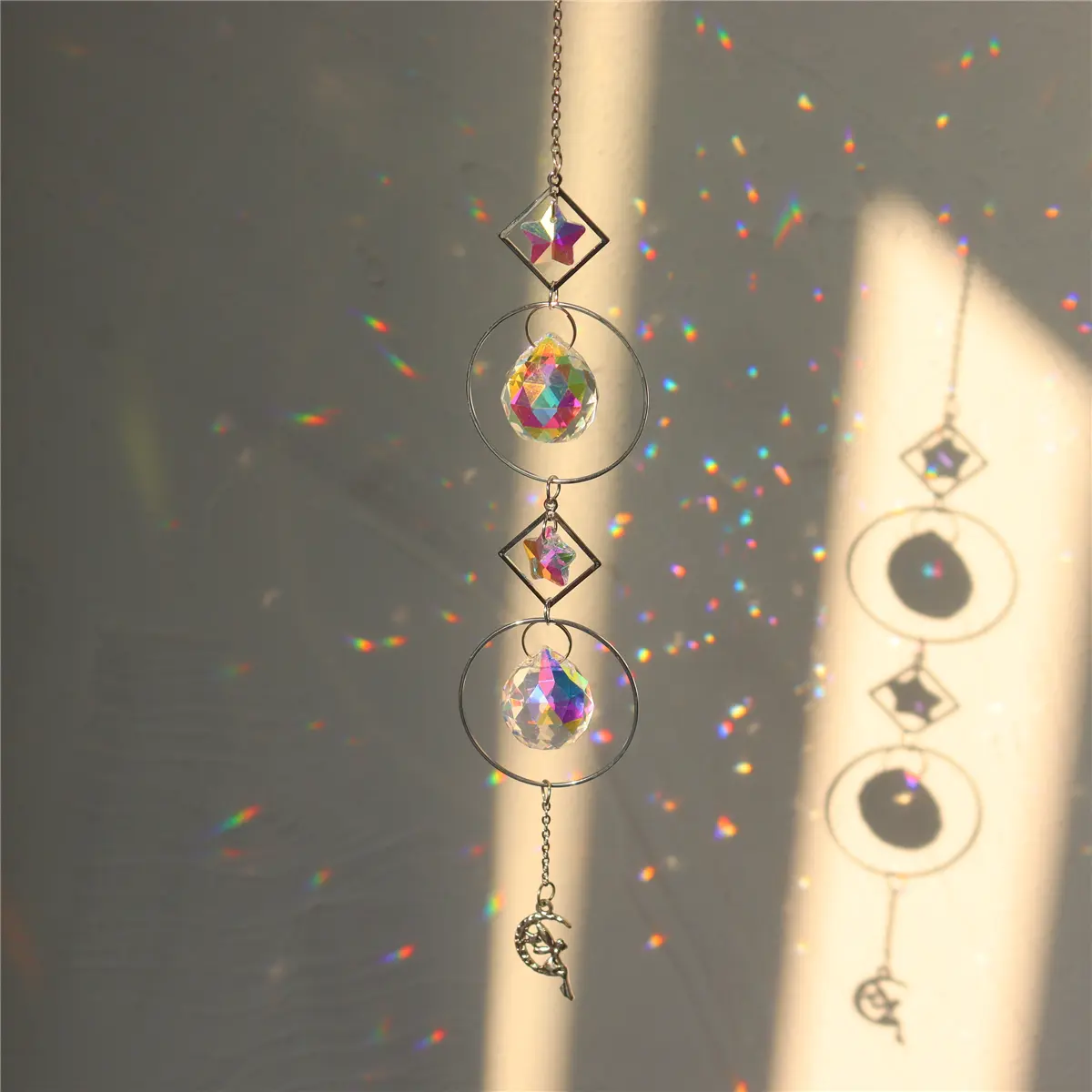 Crystal Wind Chime Sun Catchers Ornament Star Moon Pendant Window Hanging Curtain Windchime Rainbow Chaser Home Garden Decor