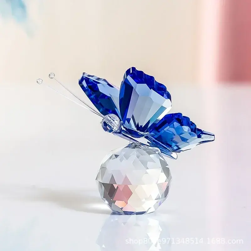 1pc Crystal Butterfly with Ball Figurine Home Wedding Decoration Glass Craft Collection Table Ornaments Souvenir Gifts