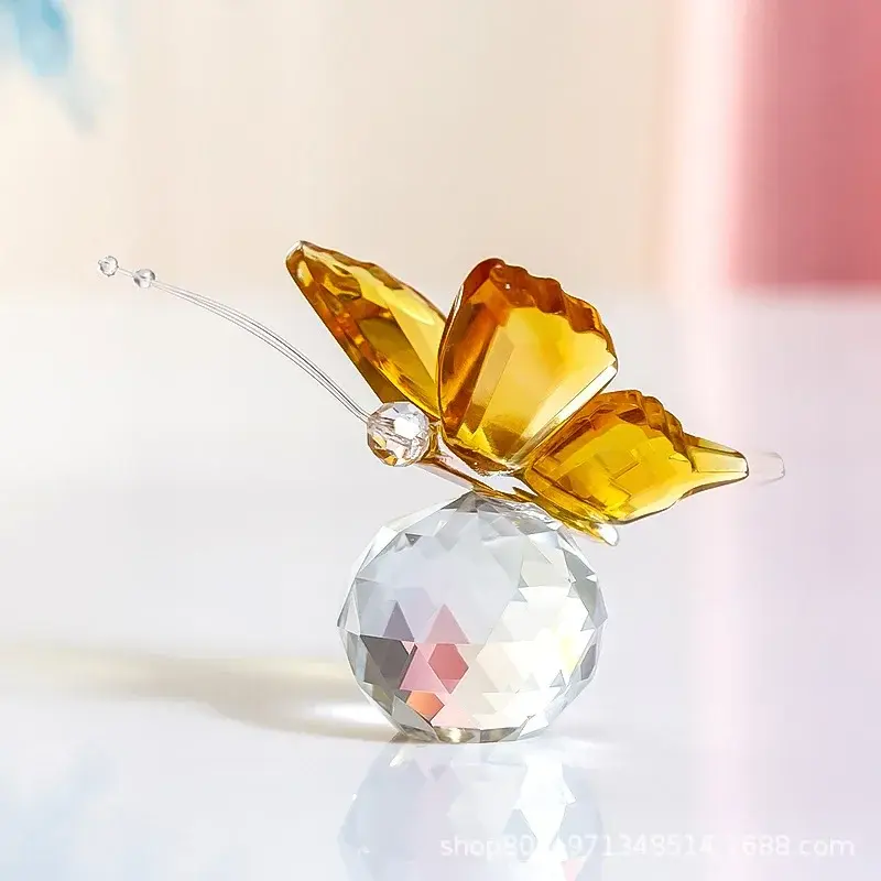 Crystal Butterfly Figurine Animal Ornaments Crafts Glass Paperweight Home Wedding Decoration Miniature Souvenir Gifts
