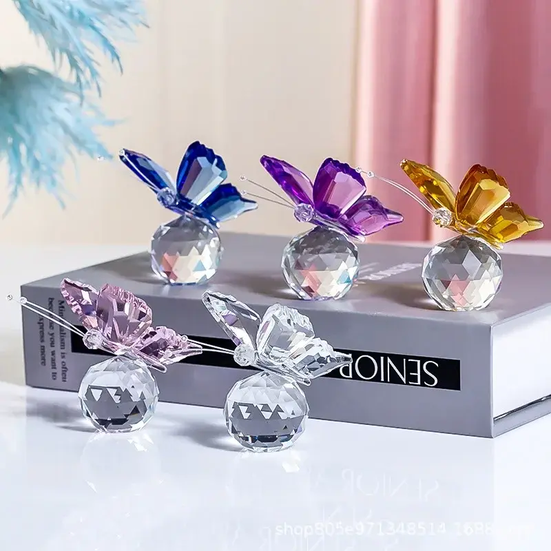 Crystal Butterfly Figurine Animal Ornaments Crafts Glass Paperweight Home Wedding Decoration Miniature Souvenir Gifts
