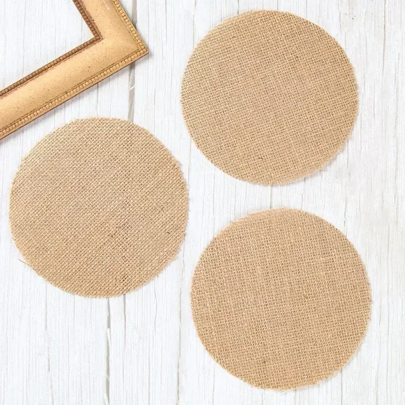 10pcs Round Linen Jute Burlap Table Placemat Table Mat for Dinner Table Tea Cup Plates Mat for Home Wedding Birthday Party Decor