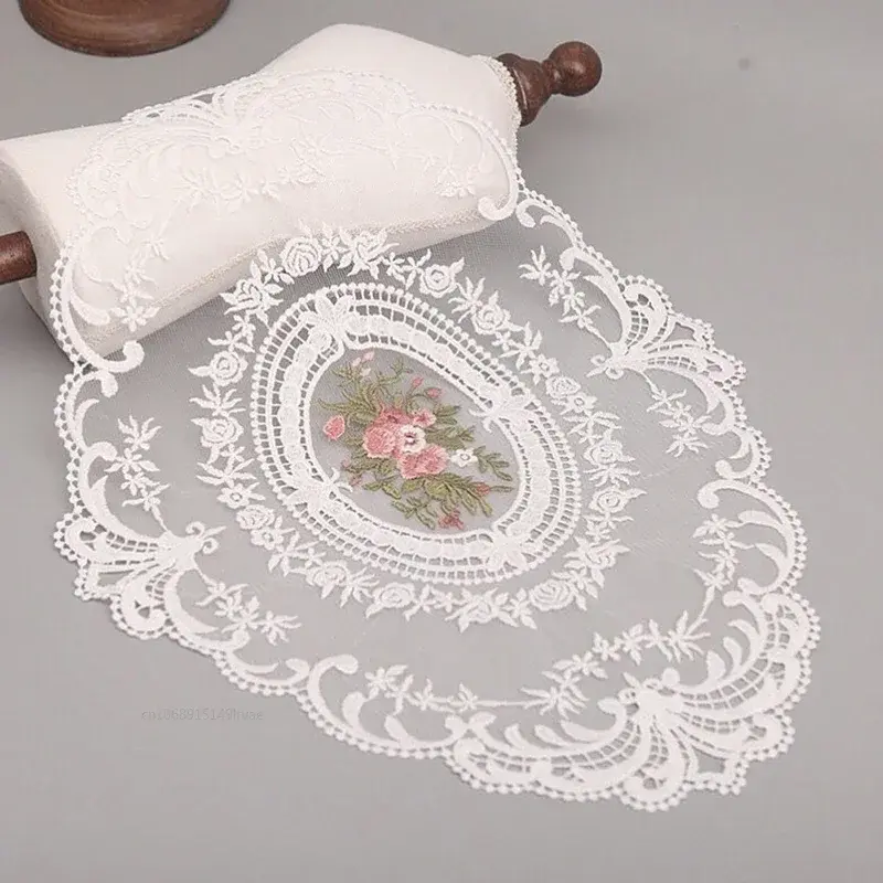 1PC European Oval Lace Embroidery Placemat Bedroom Study Kitchen Cup Table Mat Food Fruit Plate Cover Cloth Decoration