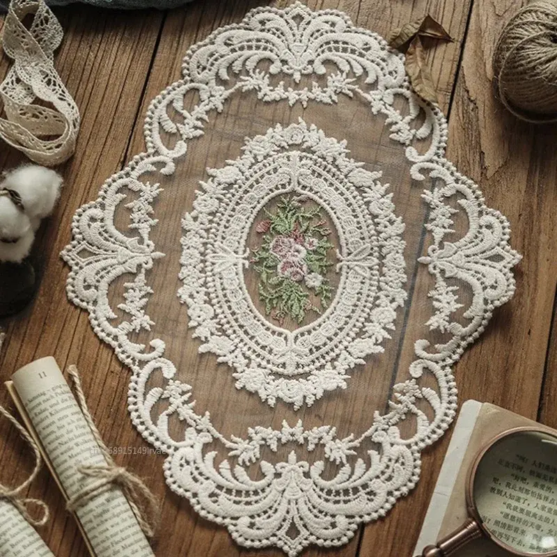 1PC European Oval Lace Embroidery Placemat Bedroom Study Kitchen Cup Table Mat Food Fruit Plate Cover Cloth Decoration