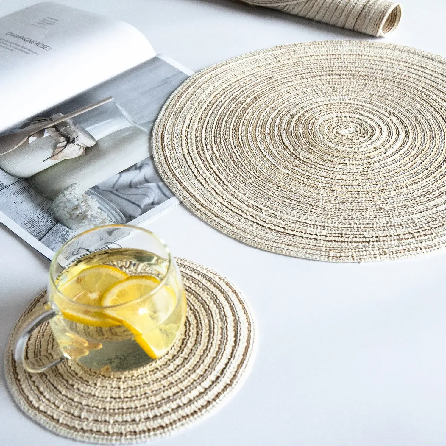 1pc Table Placemats for Table Mat Ramie Insulation Pad Placemats Linen Non Slip Table Mats Home Decoration Pad Coaster