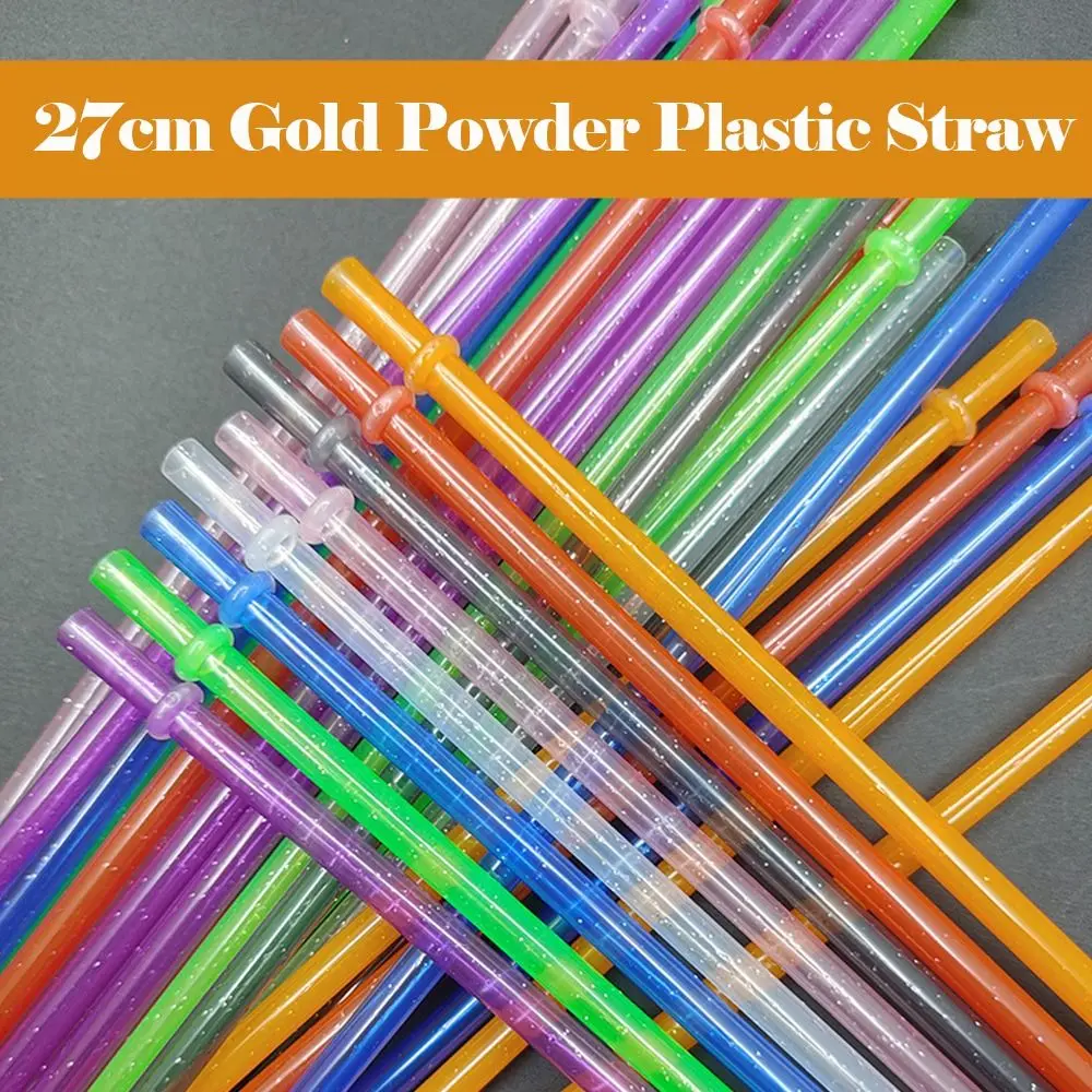 1PC Reusable Gold Powder Plastic Straw Car Travel Cup Straw Cup Accessories Car Cup Straws with Cleaning Brush Portable