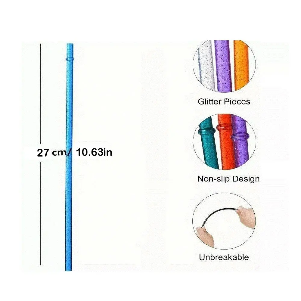 1PC Reusable Gold Powder Plastic Straw Car Travel Cup Straw Cup Accessories Car Cup Straws with Cleaning Brush Portable