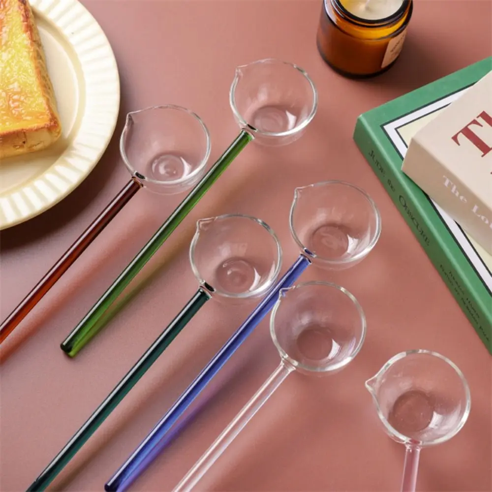 Stained Glass Colorful Home Kitchen High Temperature Resistant Glass Spoon Coffee Scoops Long Handle Stirring Spoons