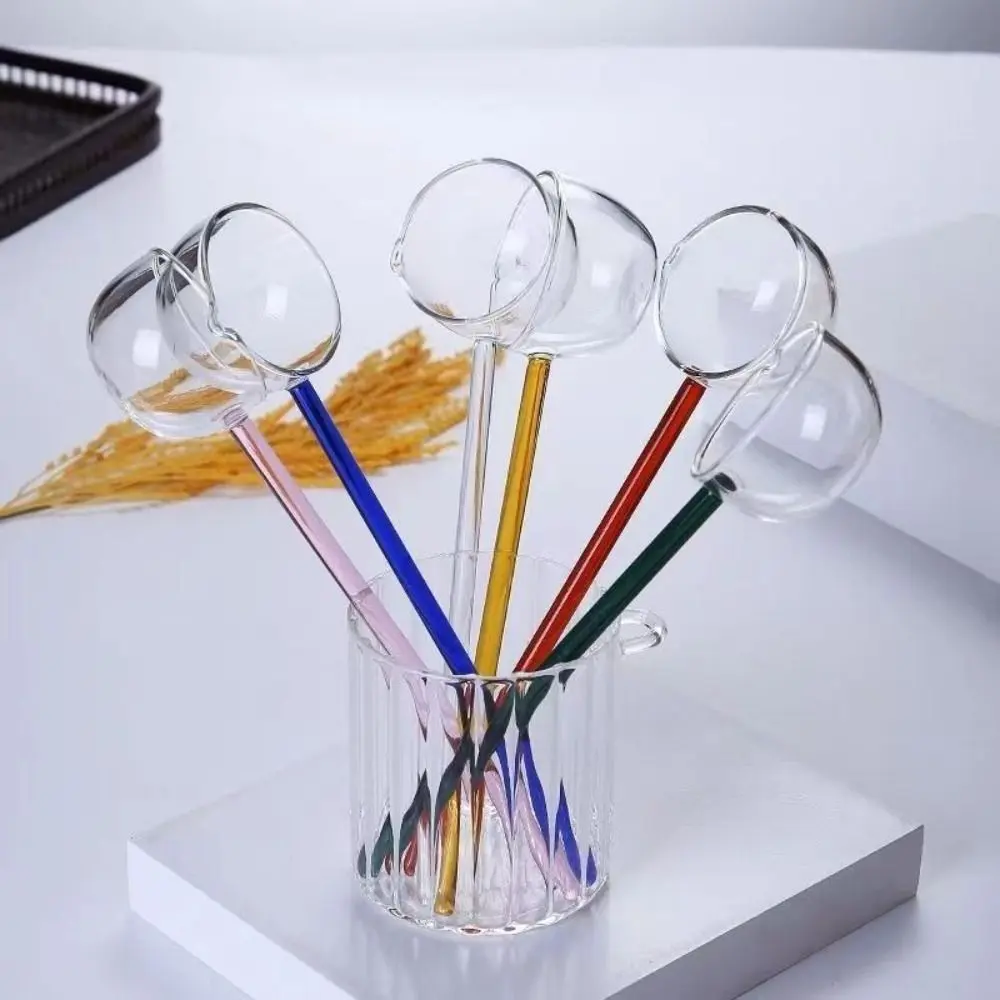 Stained Glass Colorful Home Kitchen High Temperature Resistant Glass Spoon Coffee Scoops Long Handle Stirring Spoons