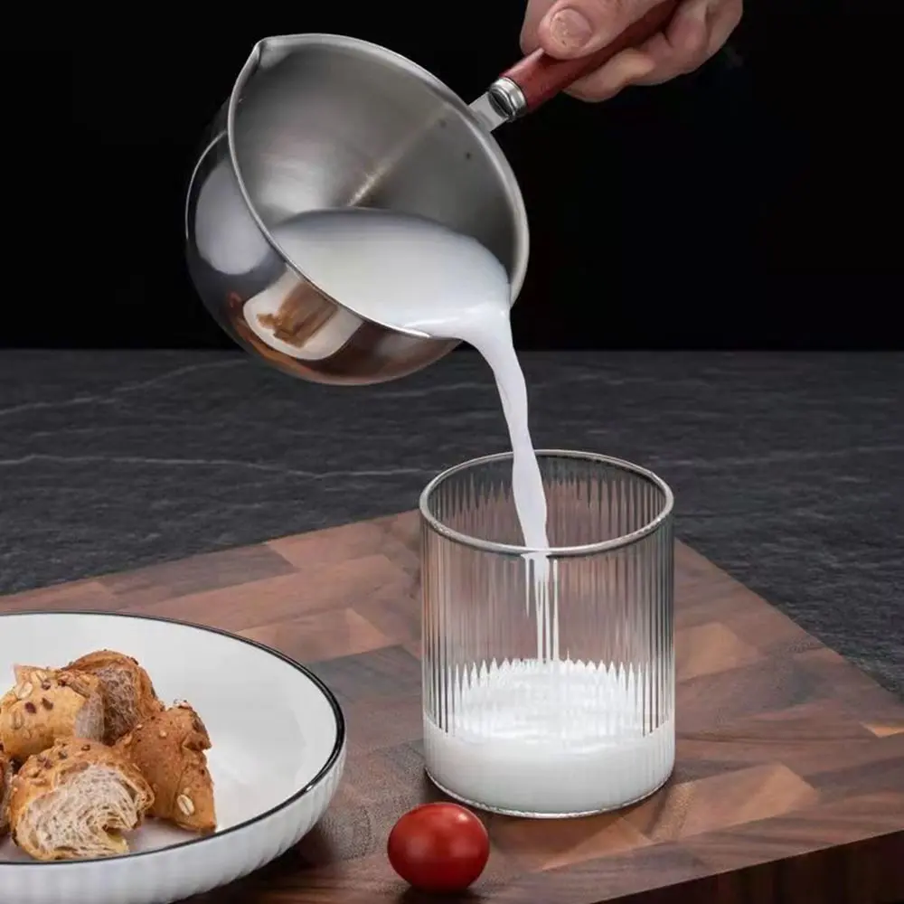 Small Non Stick Frying Wooden Handle Stainless Steel Chocolate Melting Pan Milk Pot Mini Sauce Pan Melting Pot