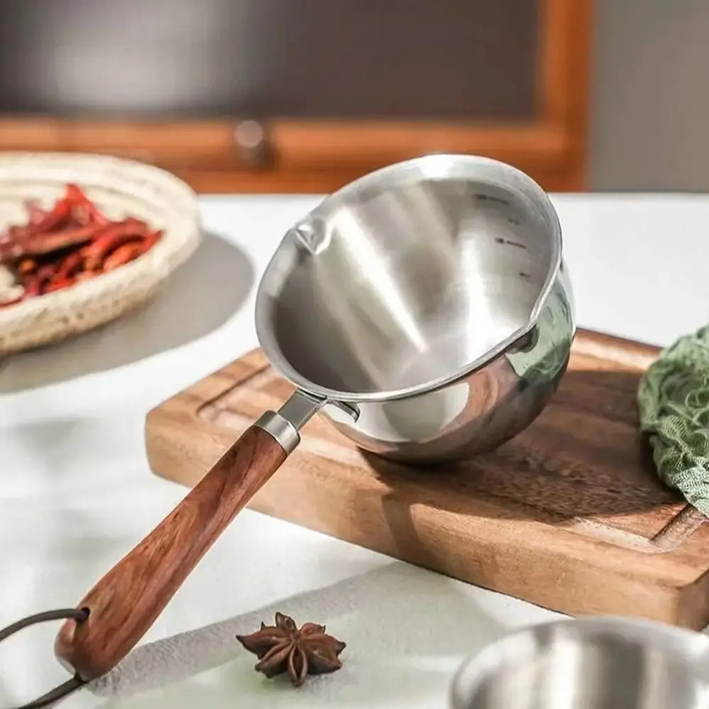 Small Non Stick Frying Wooden Handle Stainless Steel Chocolate Melting Pan Milk Pot Mini Sauce Pan Melting Pot