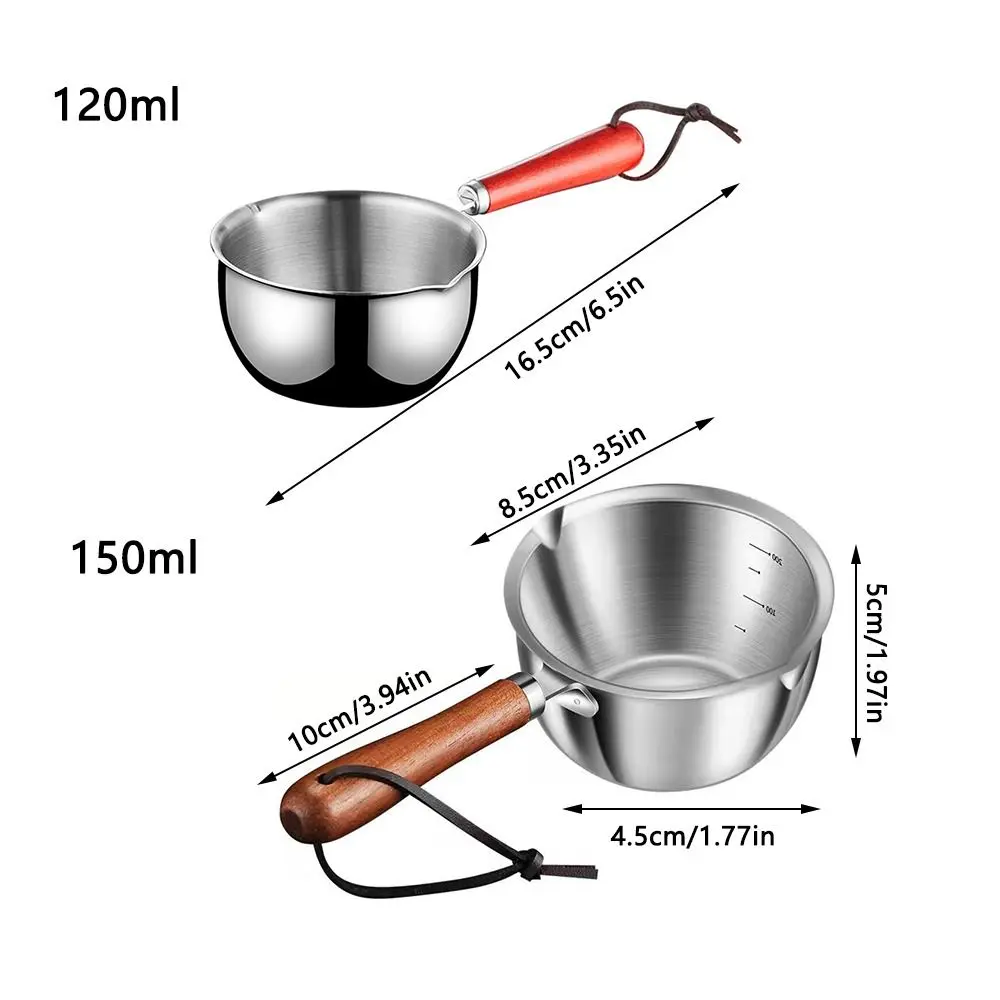 Small Non Stick Frying Wooden Handle Stainless Steel Chocolate Melting Pan Milk Pot Mini Sauce Pan Melting Pot
