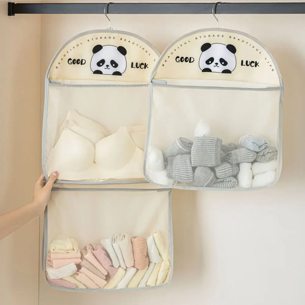 Large Capacity Storage Mesh Bag Underwear Socks Storage with Clothes Hanger Hanging Mesh Bag Wardrobe Organizer Polyester