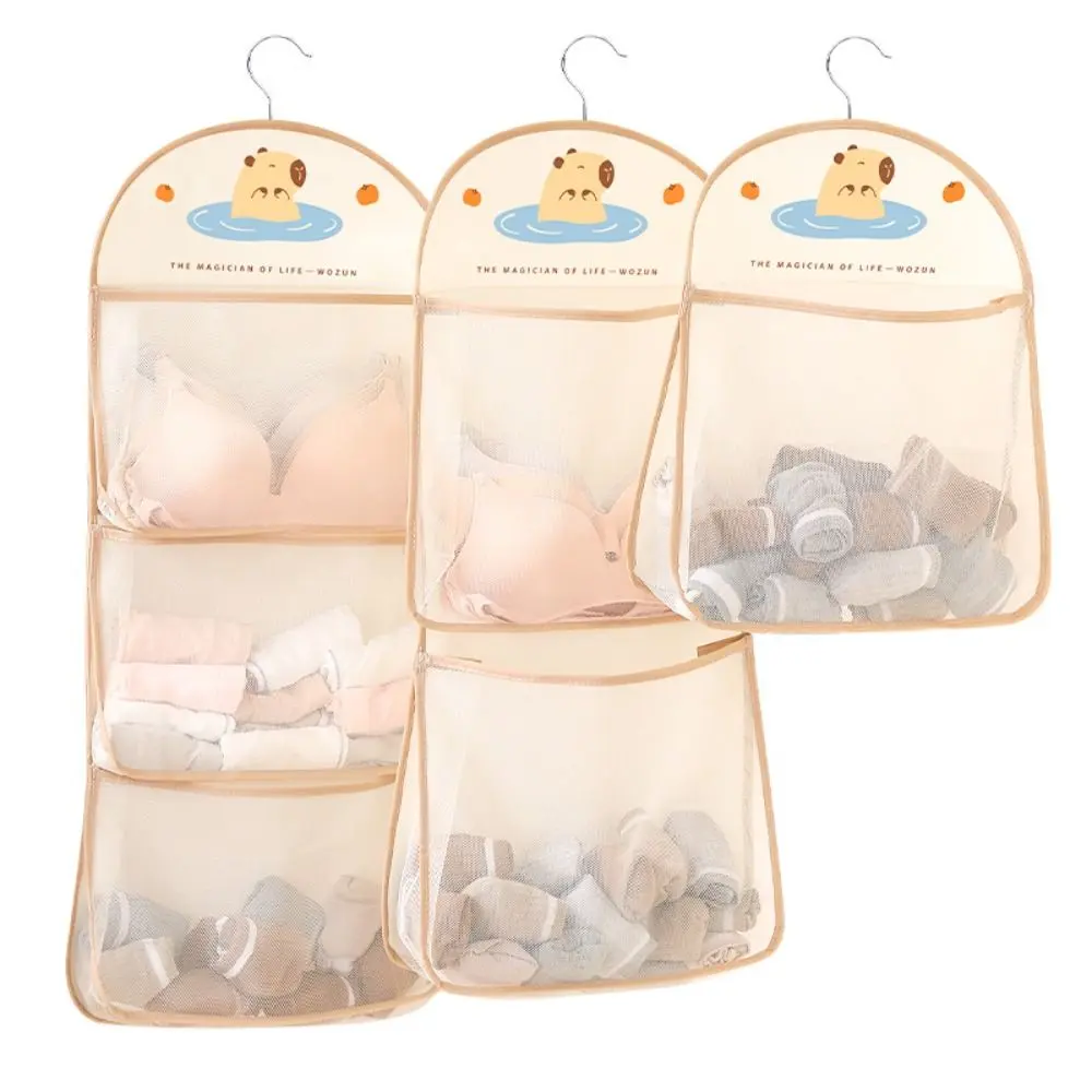 Large Capacity Storage Mesh Bag Underwear Socks Storage with Clothes Hanger Hanging Mesh Bag Wardrobe Organizer Polyester