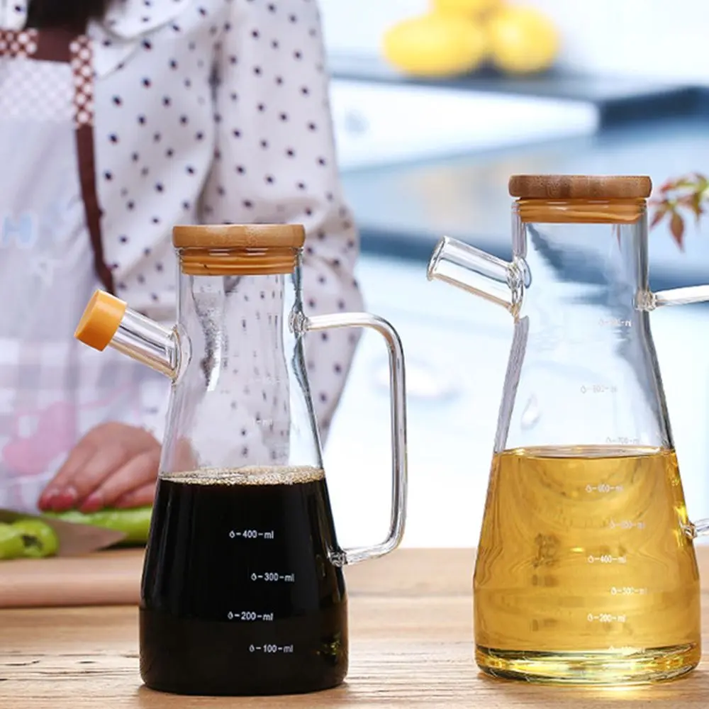Durable Food-grade Oil Dispenser Bottle Leak-Proof Large Capacity Oil Storage Container 900/1000ML Glass Oil Pot Household