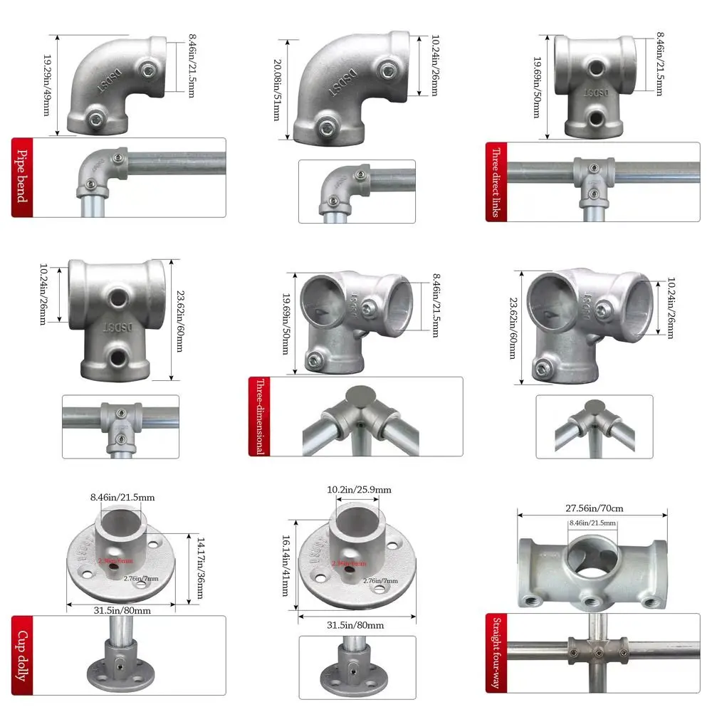 1\2''/3\4" Pipe Fitting Connector Fixed buckle Aluminum Alloy Steel Frame Fasteners Circular DIY Circular Pipe Connector pipes