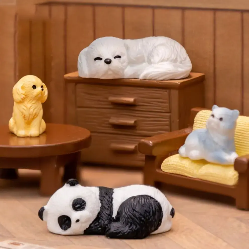 New Cute Cartoon Puppy Statue Resin DIY Crafts Mini Animals Figurine Home Decorations Car Ornament Miniature Dog Figurines