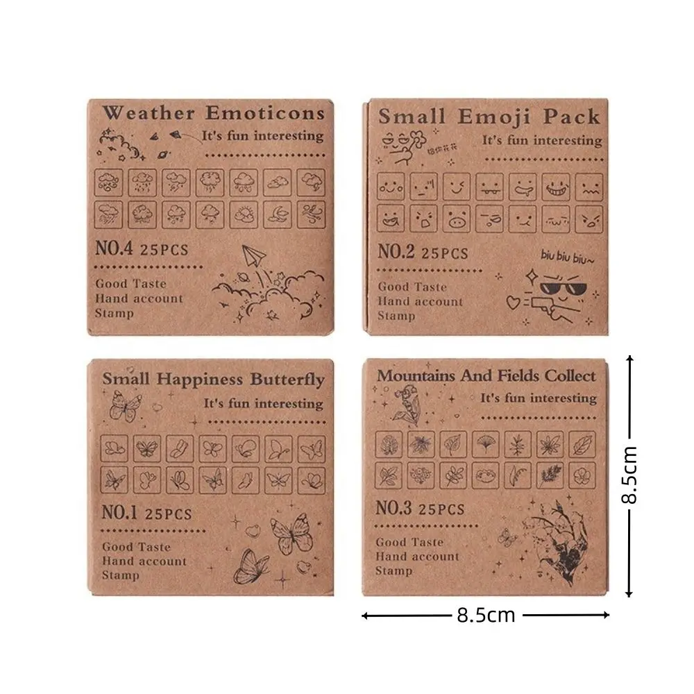 25pcs Flower Themed Stamps Set Cute Expressions Weather Wood Rubber Stamp DIY Craft Cartoon Mini Wooden Stamps