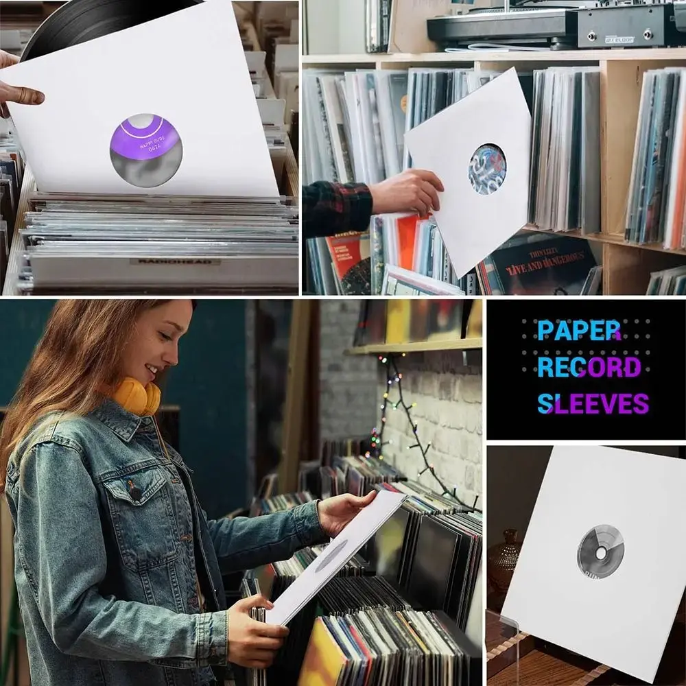 New Black White Vinyl Records Sleeve 7/10/12inch Paper & Poly Lined Record Protection LP Record Cover