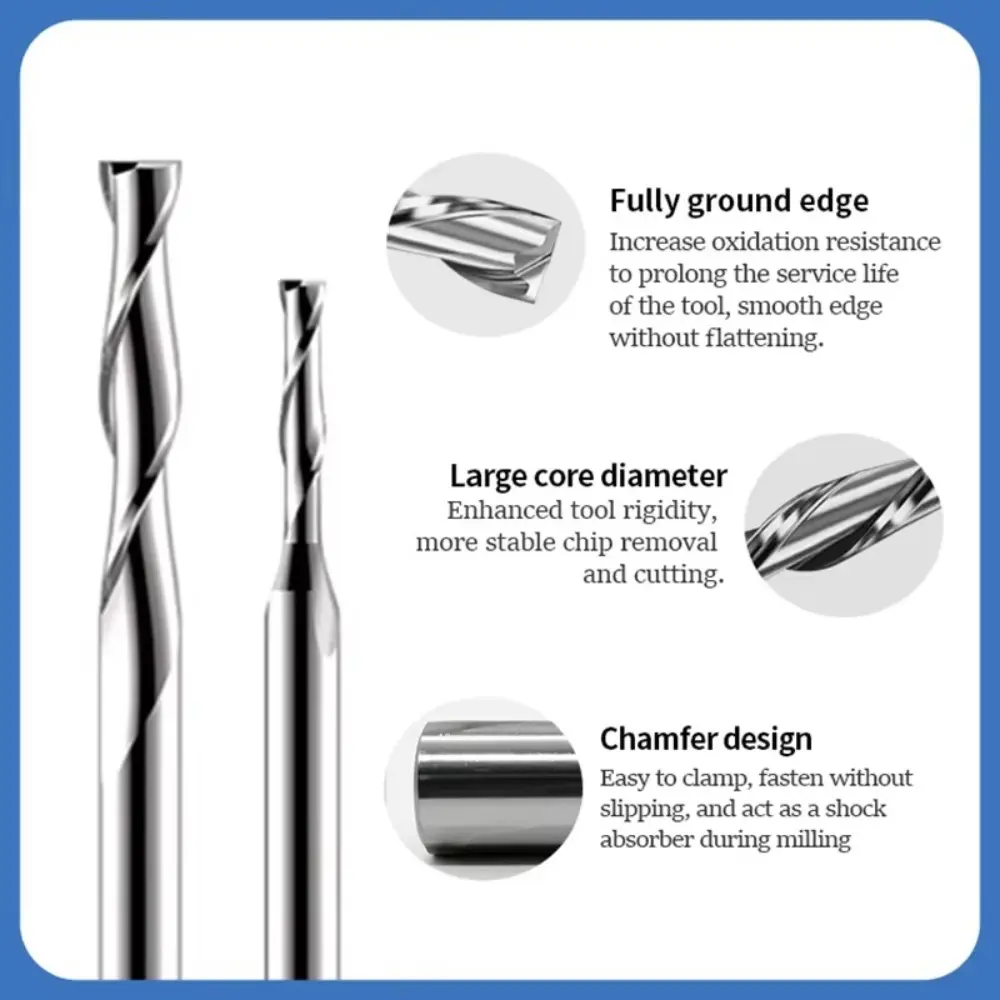 Spiral Design 2 Flute Wood End Mill 1/8"(3.175mm) Shank 2.0-3.175mm CNC Router Bit Up Cut HRC45 Engraving Tools CNC Machining