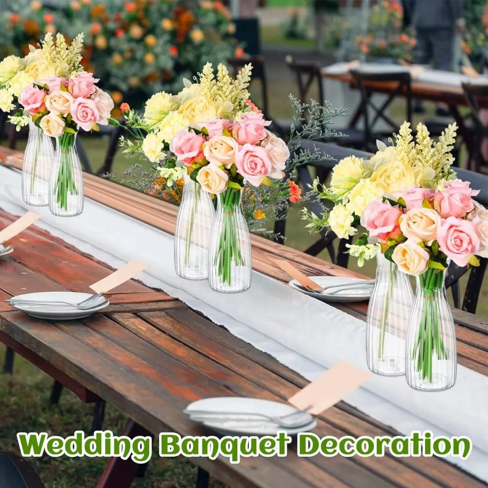 New Transparent Plastic Flower Vase Bouquet DIY Supplies Hydroponic Plants Pot Home Desk Decor Striped Vases