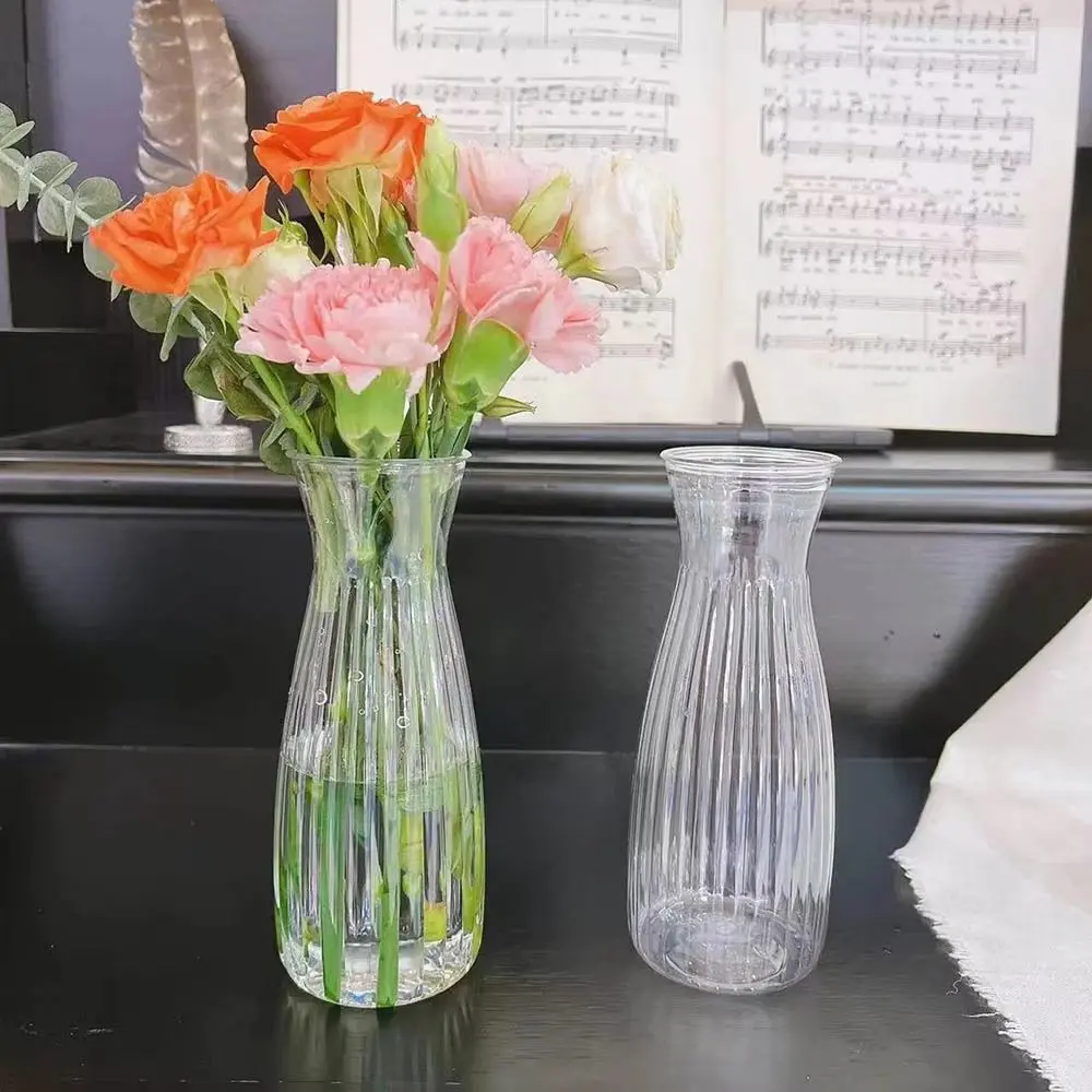 New Transparent Plastic Flower Vase Bouquet DIY Supplies Hydroponic Plants Pot Home Desk Decor Striped Vases