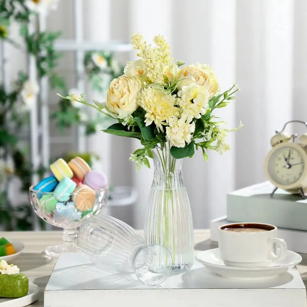 New Transparent Plastic Flower Vase Bouquet DIY Supplies Hydroponic Plants Pot Home Desk Decor Striped Vases