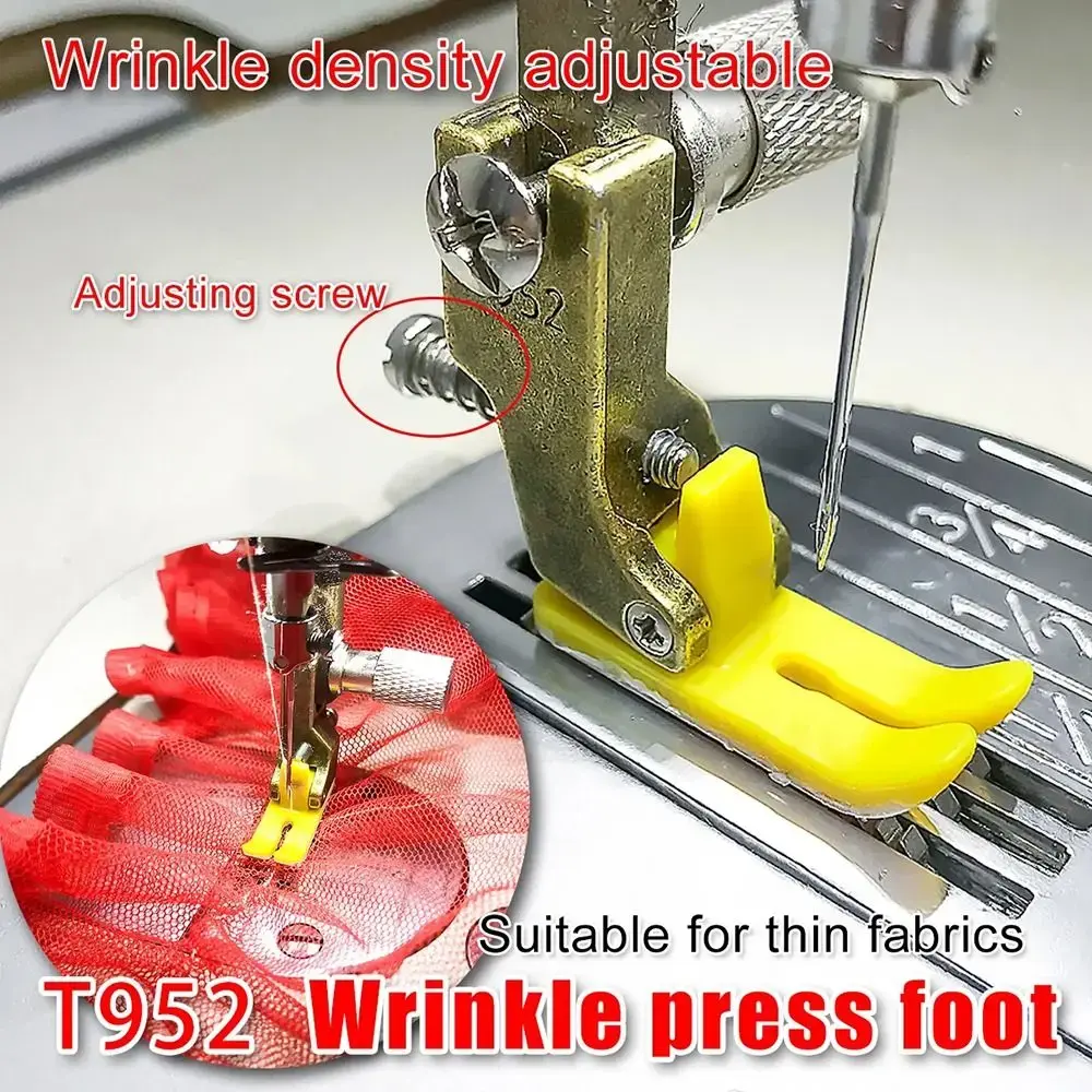 1Pcs Flat Wagon T952 Wrinkle Presser Foot Adjustable Steel Closing Lockstitch Presser Feet Plastic Sewing Machine Accessory