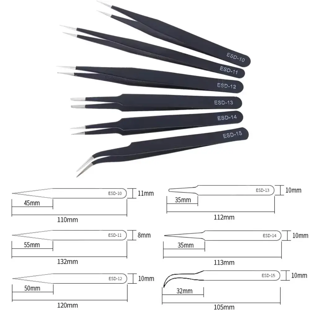 Stainless Steel ESD Anti-Static Tweezers Eyebrow Clip Precision Precision Tweezers Set Curved Straight Durable Tweezers