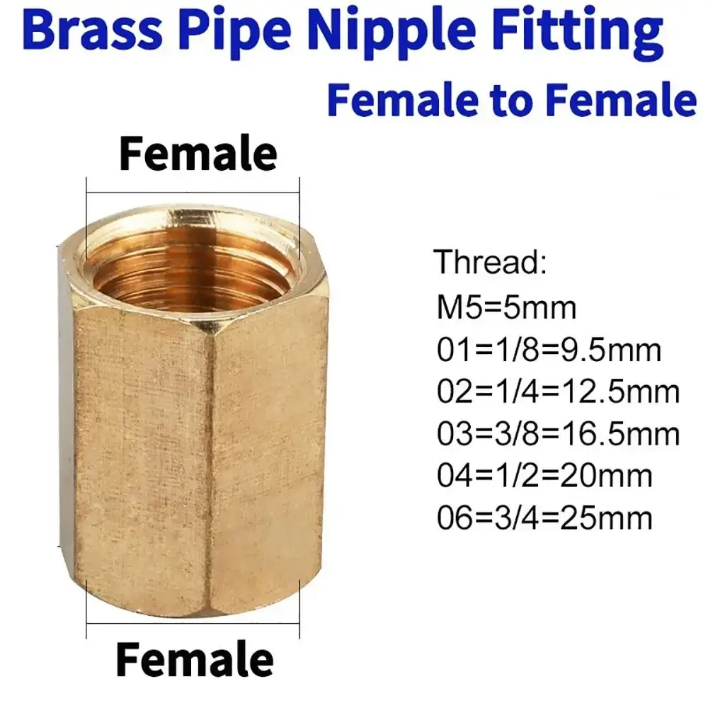 1Pcs Hex Connector Pipe Fitting 1/8" 1/4" 3/8" 1/2" 3/4" BSP Female Thread Hex Coupling Coupler For Water Fuel Gas Brass