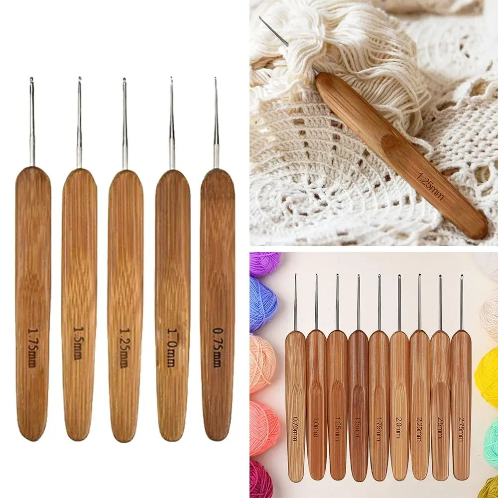 New Bamboo Wooden Crochet Hooks Small Size Long Knitting Needles Yarn Weave Tool Sweater