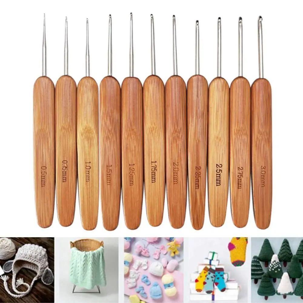 New Bamboo Wooden Crochet Hooks Small Size Long Knitting Needles Yarn Weave Tool Sweater