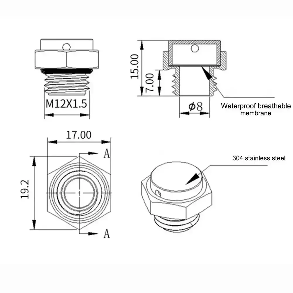 1PCS 304 Stainless Steel Waterproof Air Vent Valve M5 M6 M8 M10 M12 Screw In Protective Vent Plug Metal Breather Vent Valve