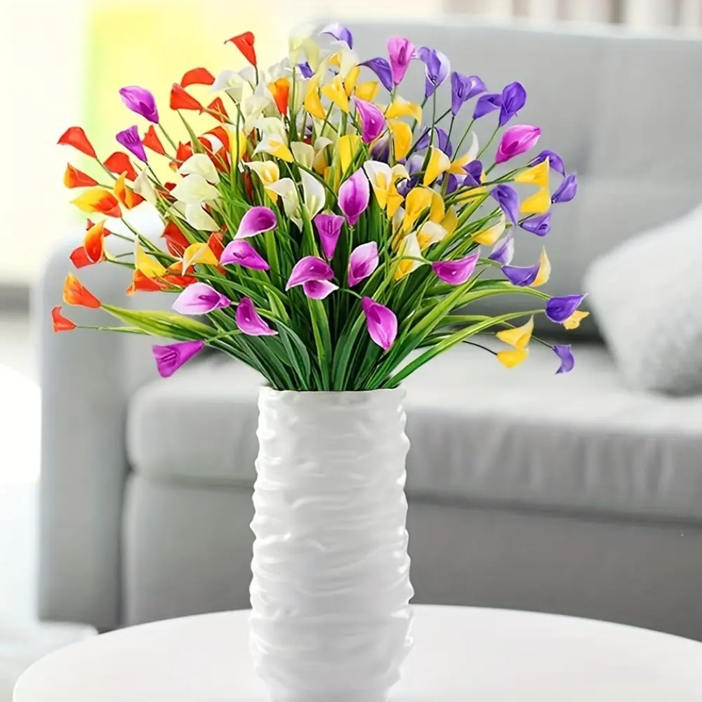 1/2/5Pcss 33cm Artificial Calla Lily Bouquet Plastic UV Protection Fake Flowers Calla Lily Artificial Flowers Home Room Decor