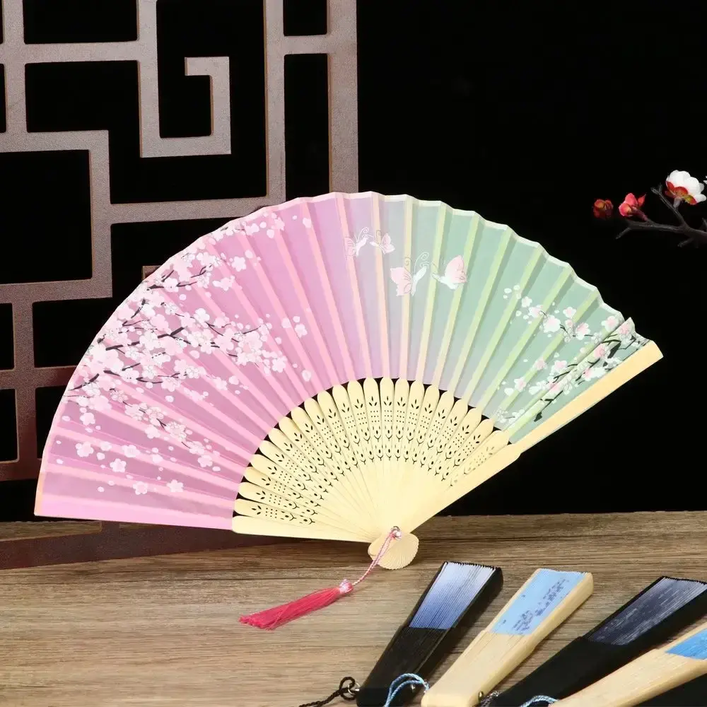 Retro Flower Pattern Home Decoration Elegent Bamboo Folding Fan Chinese Style Painting Handheld Fan Dance Performance Props