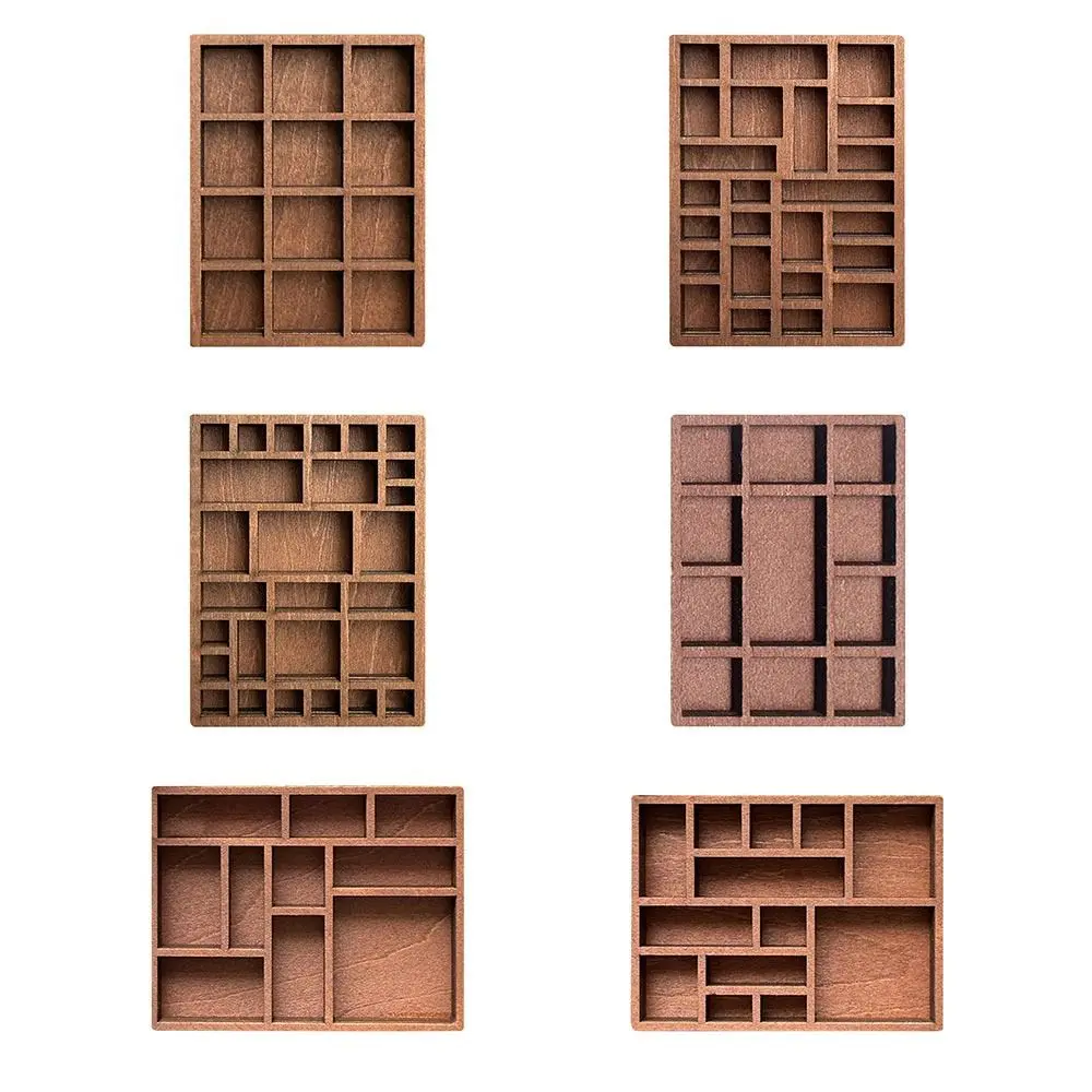 NEW Brown Miniature Trinket Shelf Variety Grids Compartments Mini Jewelry Holder Goods Display Rack Model Toy