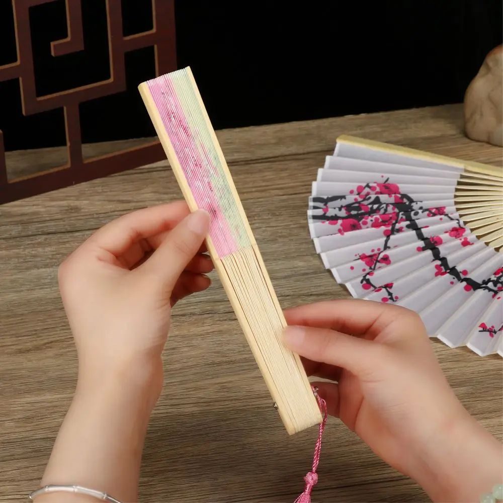 Retro Flower Pattern Home Decoration Elegent Bamboo Folding Fan Chinese Style Painting Handheld Fan Dance Performance Props