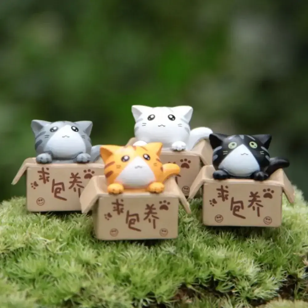 Creative Cartoon Mini Cat Ornament Plastic Cute Garden Kitten Statue Micro Landscape Toy Miniature Figurines Home Decor