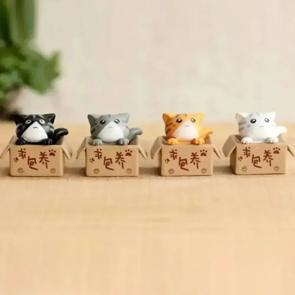 Creative Cartoon Mini Cat Ornament Plastic Cute Garden Kitten Statue Micro Landscape Toy Miniature Figurines Home Decor