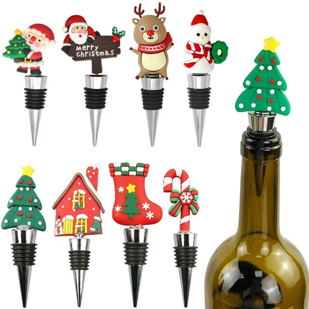 Merry Christmas Wine Bottle Stopper Xmas Tree Snowman PVC Wine Sealer Reusable Fresh-keeping Preservation Wine Cork