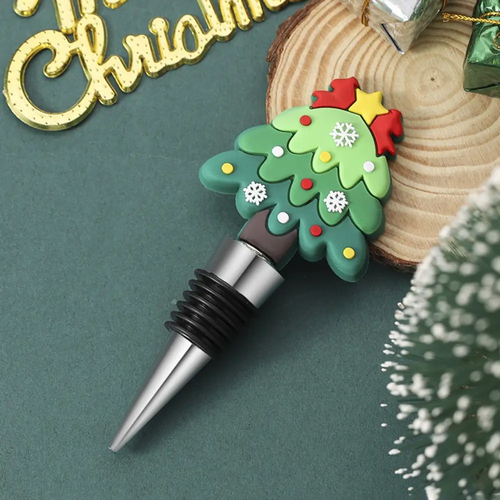 Merry Christmas Wine Bottle Stopper Xmas Tree Snowman PVC Wine Sealer Reusable Fresh-keeping Preservation Wine Cork