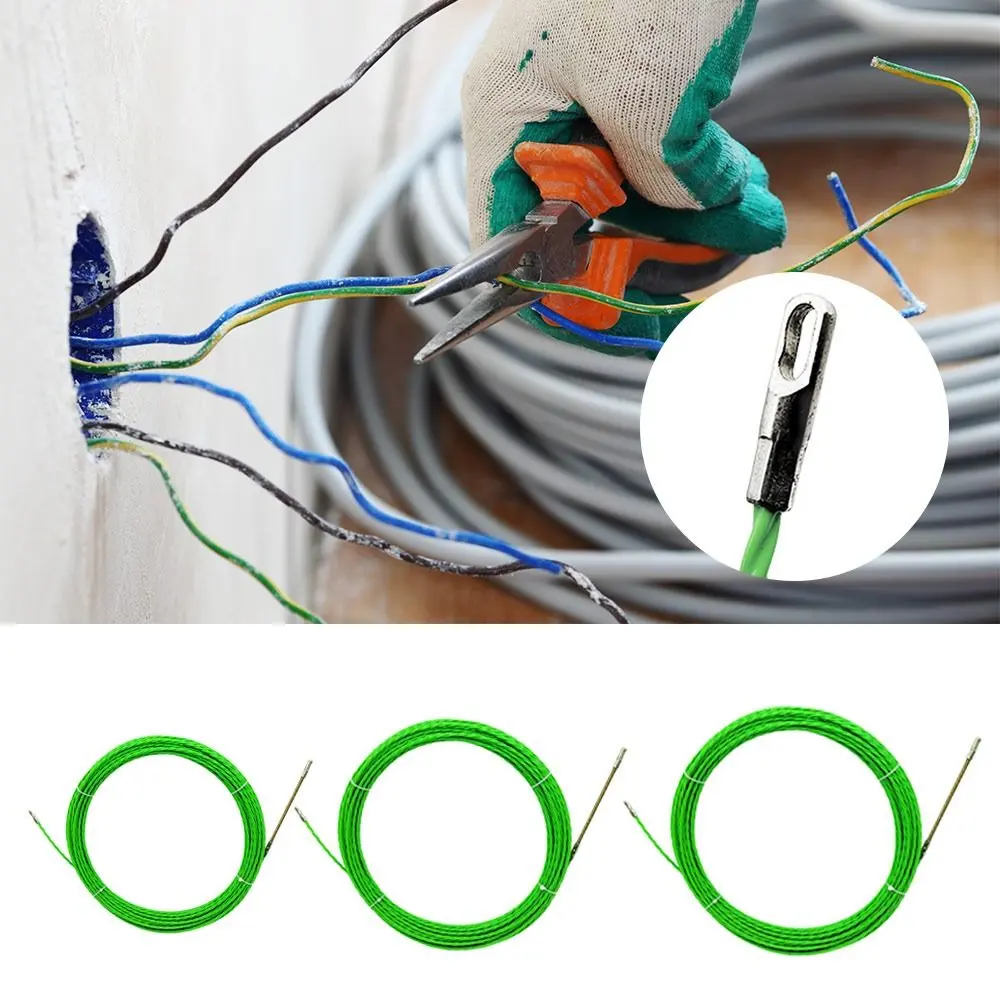 4MM Cable Guide Tape Puller 5-15M Green Cable Push Puller Fish Tape Reel Wire Puller For Fiberglass Duct Rodder Wall Wire